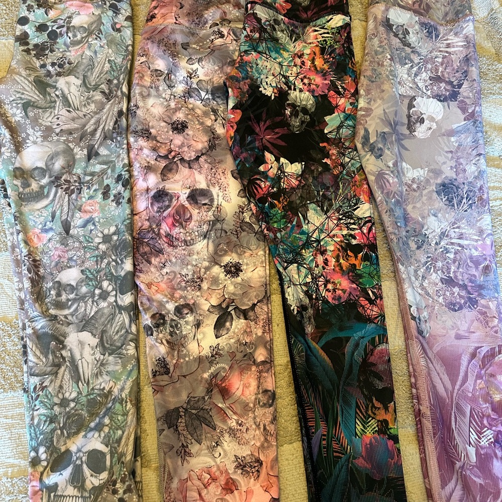 Colorful Skull and Floral Leggings Set